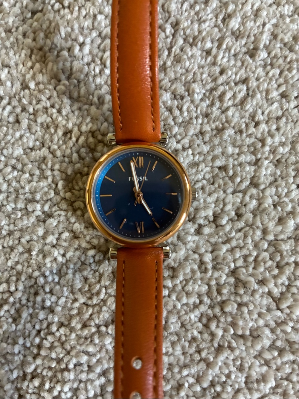 Fossil Blue Dial Watch with Brown Leather Strap